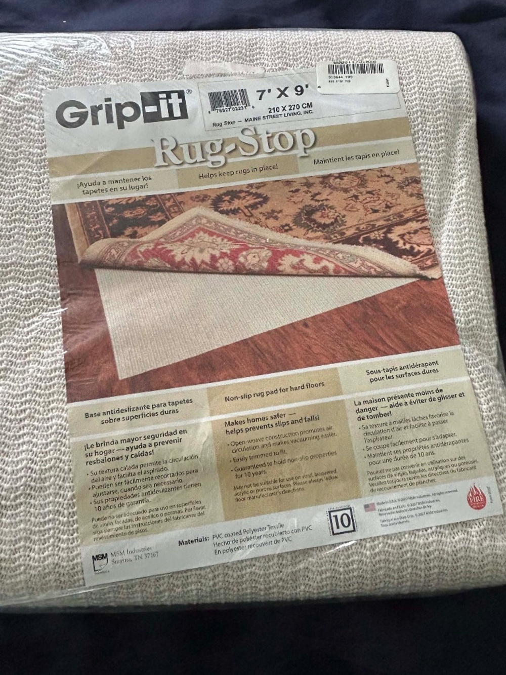 RUG STOP, IVORY, 7x9ft, OPEN WEAVE, EASILY TRIMMED TO FIT, PLAIN DESIGN, FIRE RE